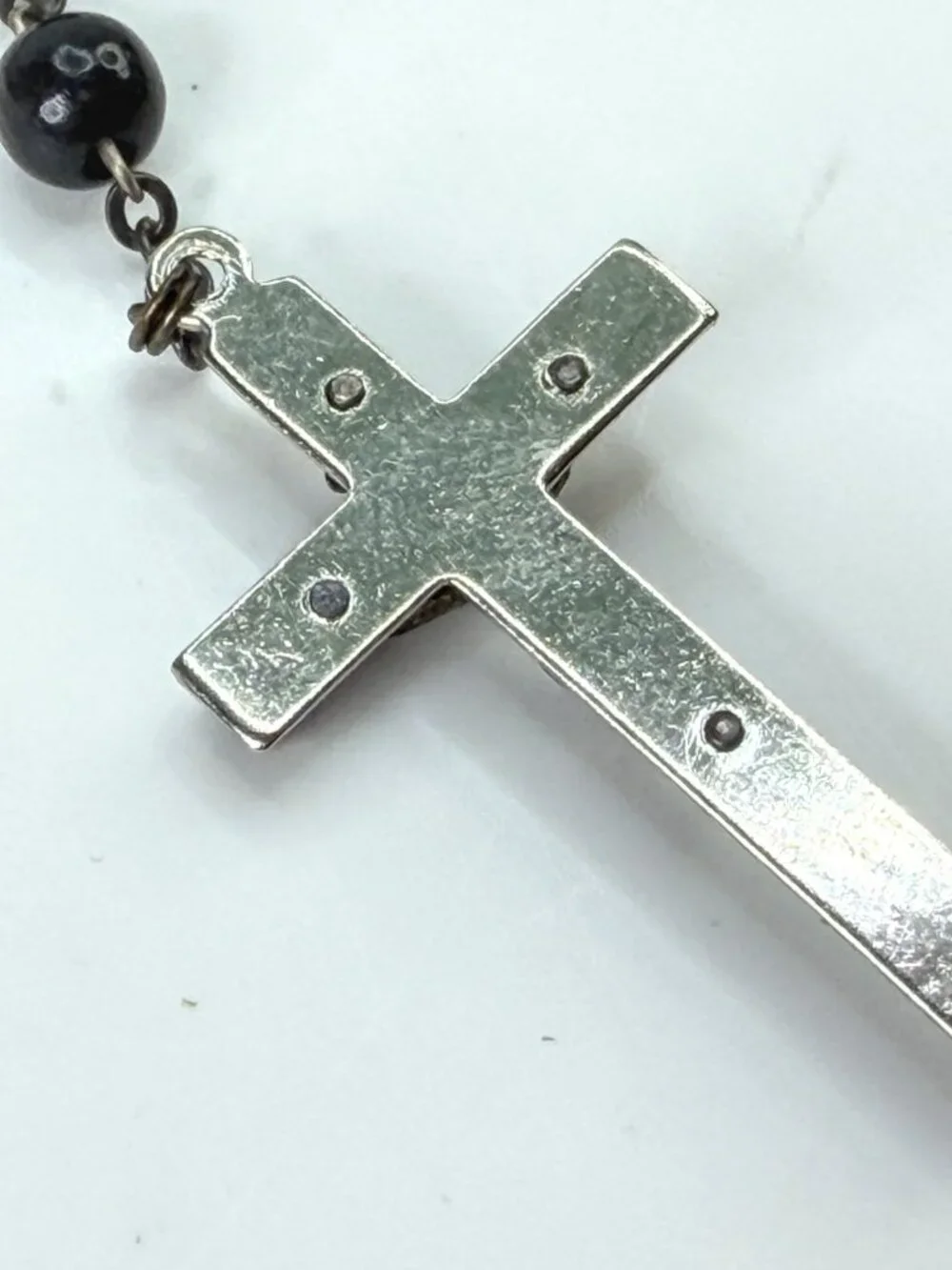 Vintage Dolce & Gabbana 925 Silver Black Bead Rosary Crucifix Necklace JR1983